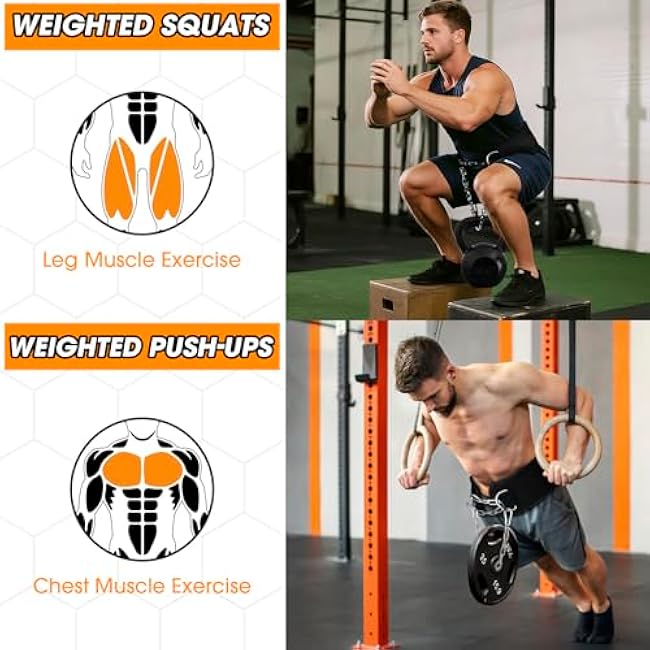 Dip Belt for Weightlifting, Weight Belt with Chain for Pullup, Squats and Dips, Weighted Pull Up Belt With Comfortable Waist Support for Men & Women,440lb Weight Capacity