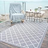 Outdoor Teppich Wetterfest, 120x180 cm Balkon Teppich Wasserfest, Indoor Outdoor Boho Teppich Grau, Outdoorteppich für Terrassenfreigabe,Waschbarer Teppich Outdoor Anti-Rutsch, für Weihnachten,Lattice