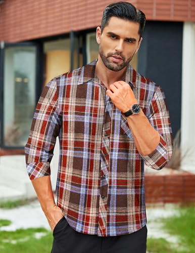 COOFANDY Men's Flannel Plaid Shirts Long Sleeve Button Down Shirts Casual Fall Shirt Jacket2