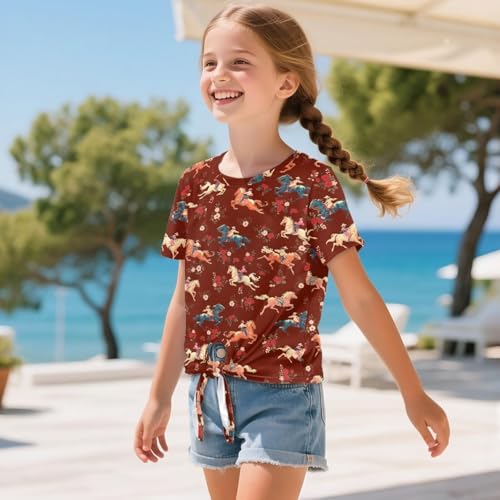Girls Summer Short Sleeves Tie Knot Front Tops Lightweight Crewneck T-Shirts for Holiday Park Age 5-12 Years3