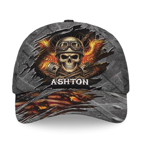 Image of Skull Baseball Cap for Men, Grim Reaper Death Crack Old Metal with Flag, Men's Hat, Adjustable Motorcycle Soft Caps