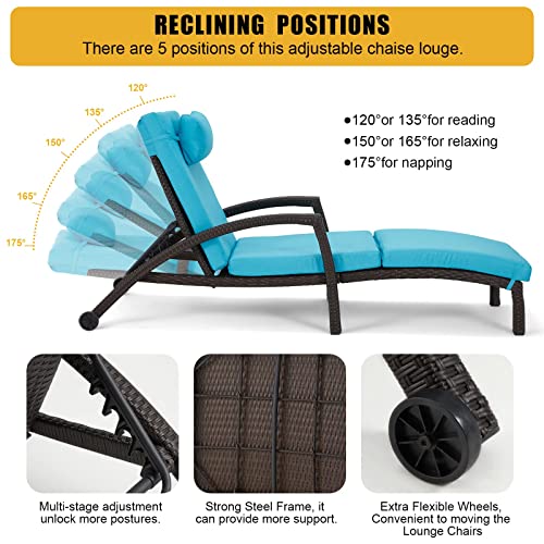 Homrest Chaise Lounge Chairs Set Of 6 For Outside, Adjustable 6 Position Outdoor Pe Rattan Wicker Patio Pool Lounge Chair With Arm, Cushion, Pillow And Wheels For Poolside Backyard Deck Porch Garden #TOP3