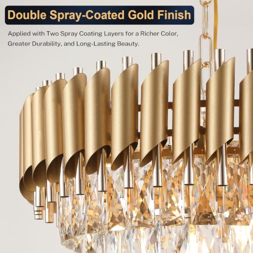 Image of Gold Crystal Chandelier 16 inchModern Ceiling Dining Room Pendant Light Fixtur