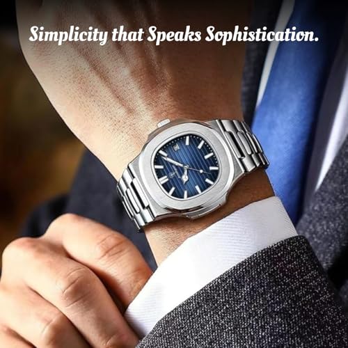 Image of Men's Analog Dial Watch with Date Feature | Formal & Casual Watch | 30 Meter Water Resistant | Strong Luminous Durable Silver Strap | Adjustable Butterfly Buckle | Quartz Movement Wristwatch