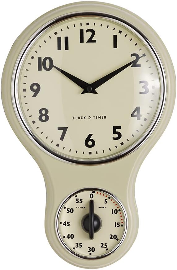 ProCook Retro Kitchen Clock & Timer Dark Cream
