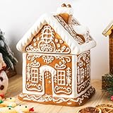 Chunful Gingerbread House Christmas Candy Jar with Lid 9.3 Inch Ceramic Christmas Cookie Jar Decorative Treats Storage Container for Holiday Kitchen Xmas Decoration Gift Counter