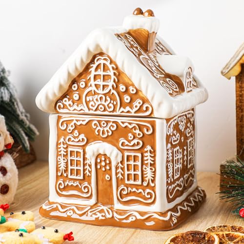 Chunful Gingerbread House Christmas Candy Jar with Lid 9.3 Inch