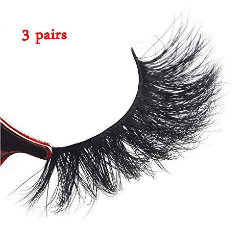 THINKSHOW 3D Mink Lashes 3 Pairs Volume 100% Siberian Mink Fur Eyelashes Cruelty-Free Natural Lashes Strip Hand-made Dramatic False Eyelashes for Makeup