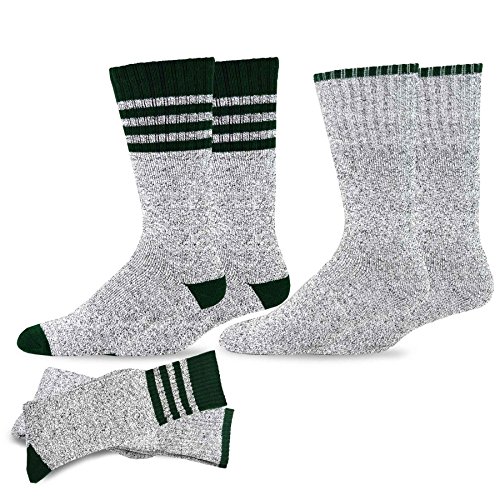 Eco Friendly Heavy Weight Recycled Cotton Winter Thermal Boot Socks 2-Pack (10-13, Stripe Green)