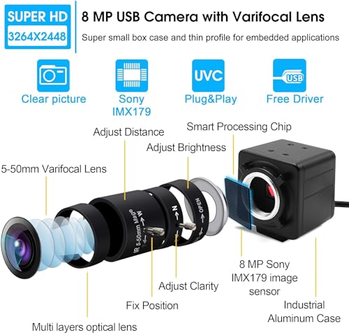 Caméra embarquée 8MP avec objectif USB industriel pour Linux et Windows - 2