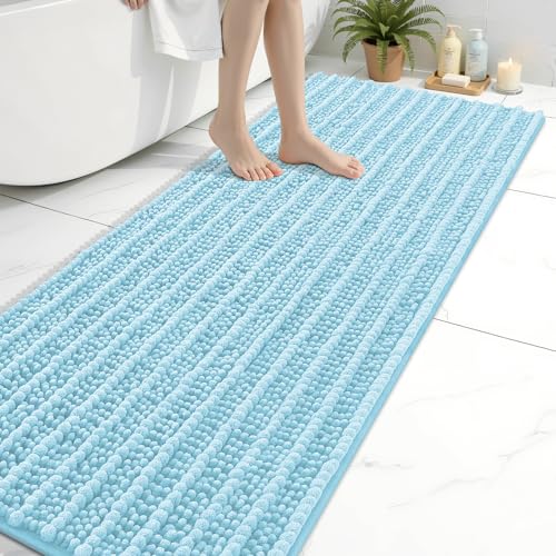 Image of Arotive Luxury Bathroom Ruuner Rugs 70x24, Extra Soft Thick Absorbent Shaggy Chenille Bath Rugs, Machine Wash Dry, Bath Mats for Bathroom Floor, Tub and Shower, Home Decor Accessories, Blue