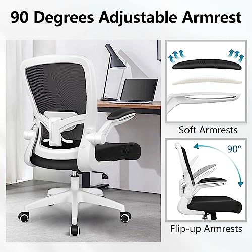 Felixking Office Chair, Ergonomic Desk Chair Breathable Mesh Chair With Adjustable High Back Lumbar Support Flip-Up Armrests, Executive Rolling Swivel Comfy Task Computer Chair For Home Office（White #TOP4