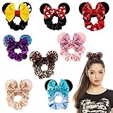 6sisc 8Pcs Mouse Ear Scrunchies Leopard Elastic Hair Bands Cute Ponytail Holder Ties Soft Velvet Spa