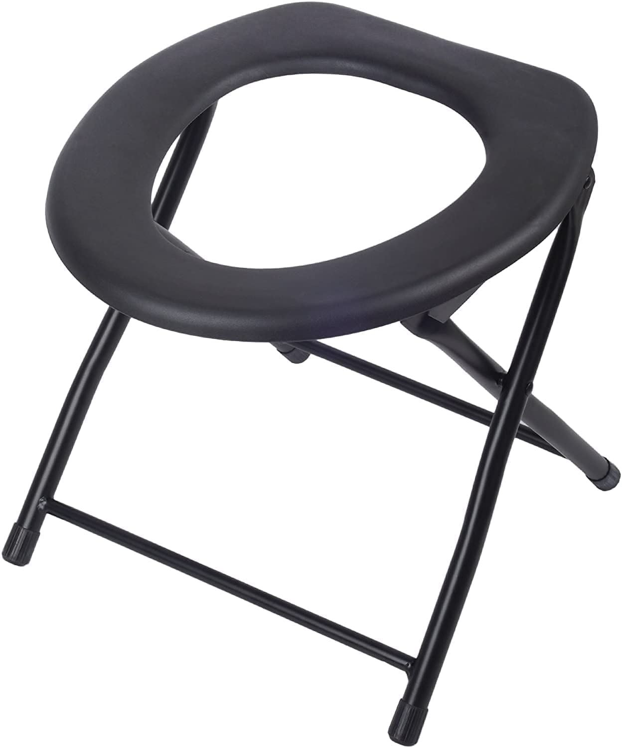 NC Portable Outdoor Folding Commode Toilet Seat Stainless Steel Portable Potty Commode Chair Perfect for Camping Traveling Hiking Fishing Outdoor Living (BLACK)