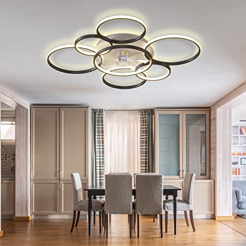 Snowunder 41" Ceiling Fans, Flush Mount With Tri-Color Led Lights And Remote Control For Living Room, 6-Speed Wind #TOP6