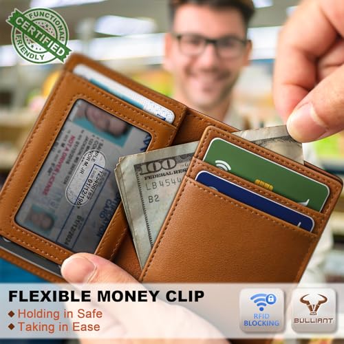 Image of BULLIANT Slim Wallet For Men 12Cards,Magnetic Flip Build-in Money Clip Airtag Compatible-RFID Blocking
