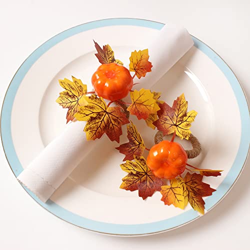 Halloween Pumpkin Maple Leaf Napkin Rings Set Of 6, Holiday Rustic Farmhouse Rustic Nautical Napkin Rings For Fall Halloween Thanksgiving Christmas Theme Dinner Table Weeding Party Decoration #TOP7