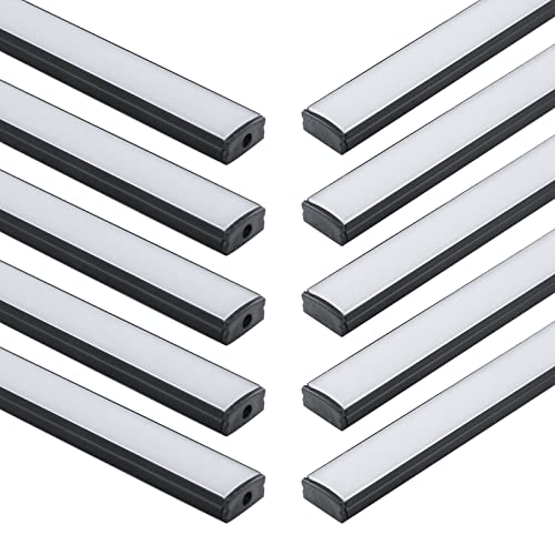 UTALIND 10 Pcs LED Strip Light Track 1 ft Channel System 45°Curved Thicker Led Diffuser Cover Segments for Strip Tape Light Track, with Mounting Clip and Screws (Black)