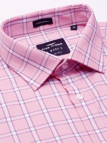 Image of Park Avenue Men's Pure Cotton Checks Pattern Slim Fit Semi Cutaway Collar Full Sleeve Formal Shirt