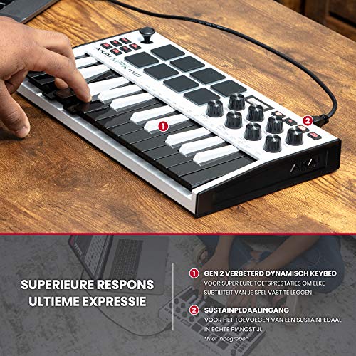 AKAI Professional MPK Mini MKIII - 25-toetsen USB MIDI Keyboard Controller met 8 lichtgevende drumpads, 8 draaiknoppen… - Image 4