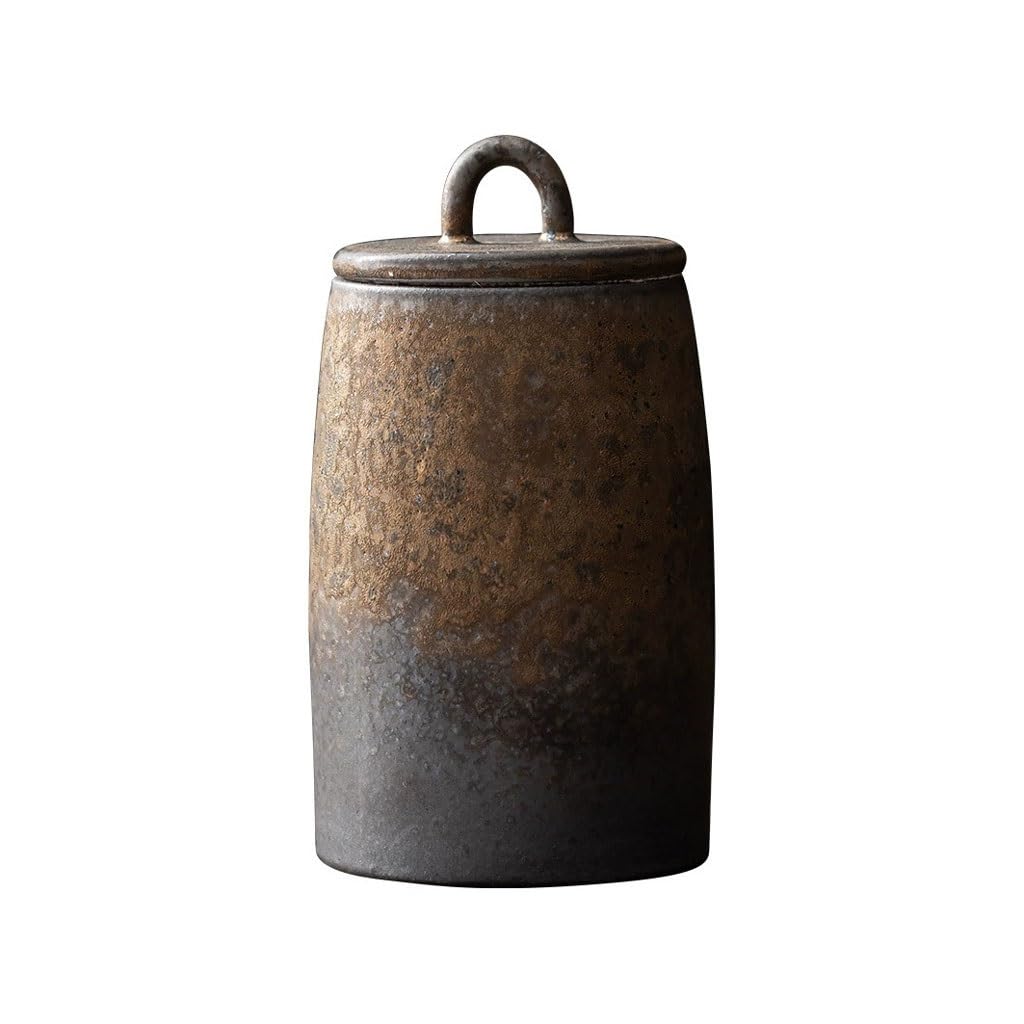 ENGENDER Tea Storage Jar Retro Aged Ceramic Tea Jar Home Kitchen Sealed Sugar Salt