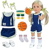 18 Inch Doll Clothes and Accessories - Basketball Clothes Sports Set Designed for 18 Inch Girl Doll Include Doll Clothes, Hair Bands, Bracers, Shoes, Socks and Basketball