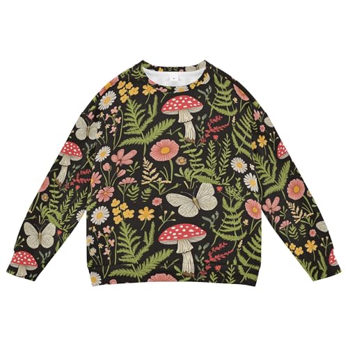 JUNZAN Mushroom Botanical Dragonflies Butterflies Little Girls Hooded Sweatshirt Crewneck Kids Hoodies Boys Camping 4T
