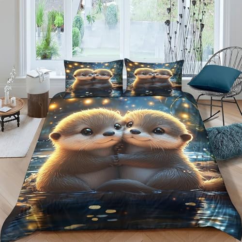 Housse de couette loutre 260x220 cm en microfibre avec 2 taies d'oreiller - 4