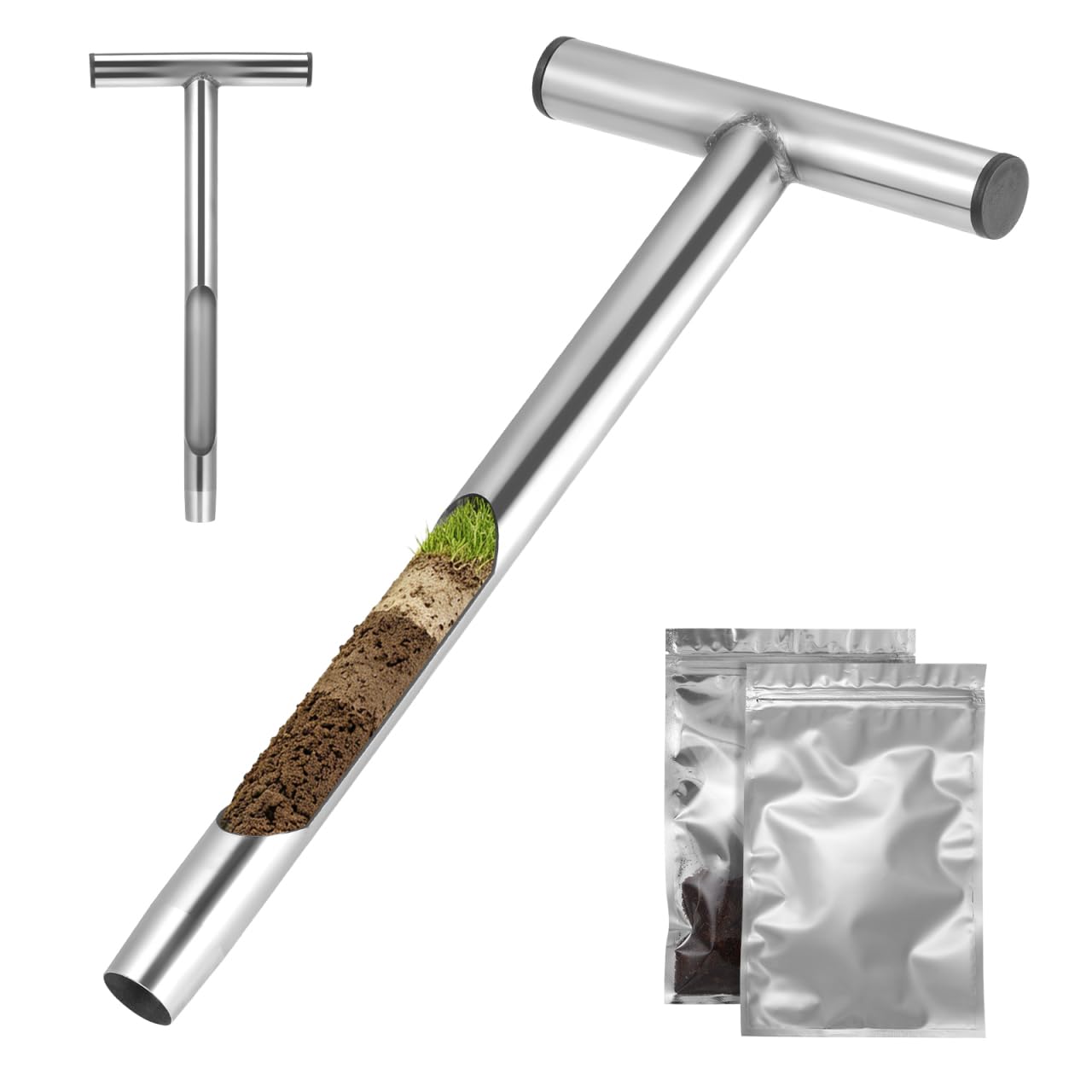 Abaodam T-Handle Soil Sampler Probe 13.78 Inch Metal Soil Sampling Tool for Garden Lawn Agricultural and Plant Testing
