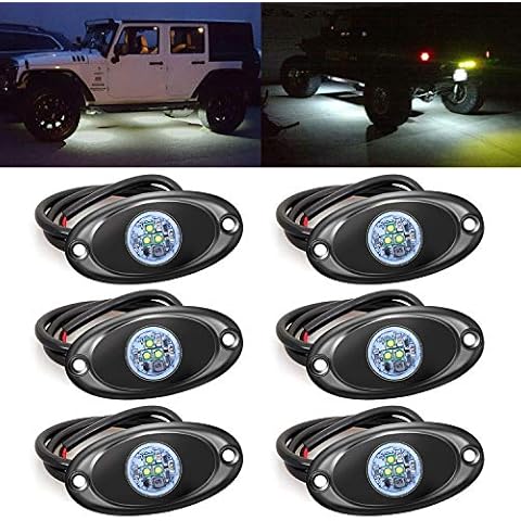 6 Pods LED Rock Lights for Jeep ATV UTV SUV Off Road Wheeler Truck Boat Underbody Glow Trail Rig Lighting Lamp Underglow LED Neon Lights Bright Reverse Lights Waterproof 12V-24V - White Cover