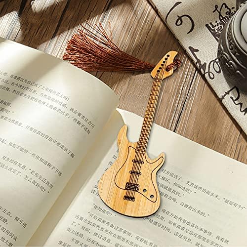 wocoxo Handmade Natural Bamboo Bookmarks with Tassels, Unique Vintage Style Reading Page Markers Bookmarks - 4Pcs (Guitar Style)