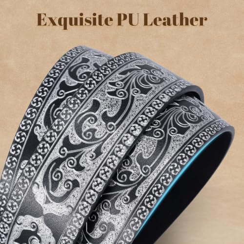 Image of Cowboy Cowgirl Belt Western Belts for Men Women Floral Engraved Longhorn Bull Buckle Belt for Jeans