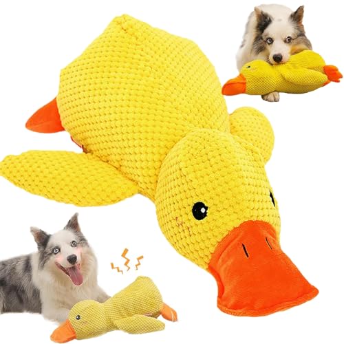 Qbustv Mellow Calming Quacking Duck Chew Toy Yellow Duck Dog Toys Indestructible Duck Dog Toy with Squeaker Relaxing Calming Pet Play Toy for Dogs