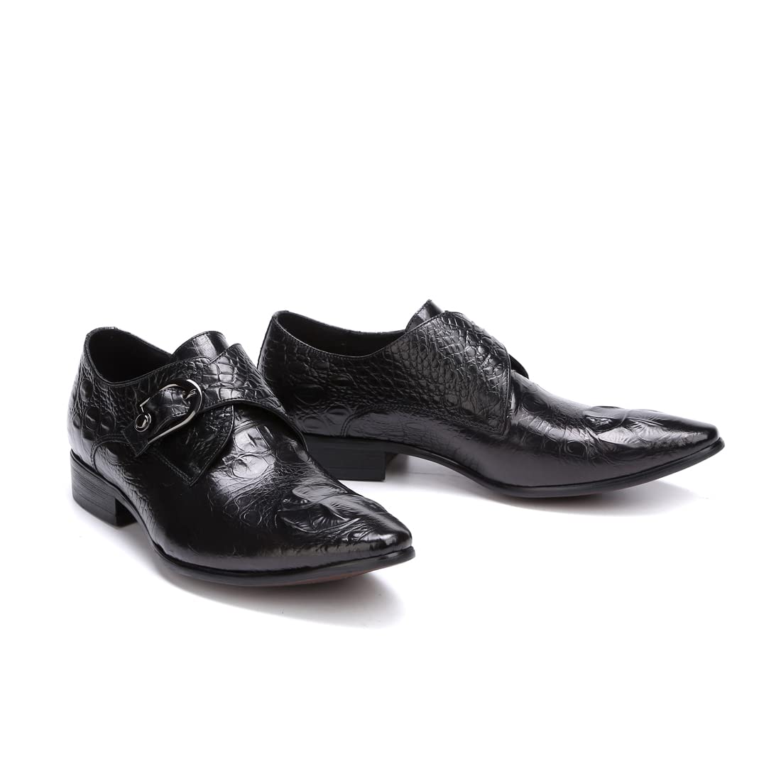 Mocassini Formali Affari da Uomo Scarpe Monk Rilievo a Punta in Vera Pelle Scarpe da Abito Slip On con Fibbia