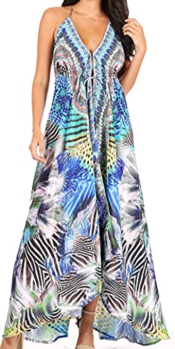 Image of Sakkas Lizi Womens Maxi High-Low Halter Handkerchief Long Dress Beach Party