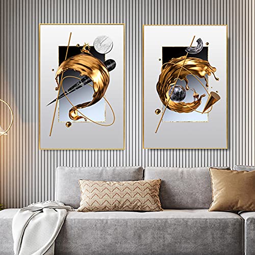 Lienzo de arte dorado abstracto premium cuadros de pared de gran nitidez estilo nórdico 3