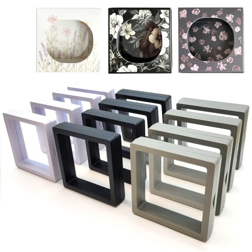 ailison 12PCS 3D Floating Frame Display Stand, Jewelry Box, Gift Box, Ornament Organizer, Small Travel Jewelry Box, PE Film Anti-Oxidation, Suspended Display Box Stackable (3.54 * 3.54，Type 1)
