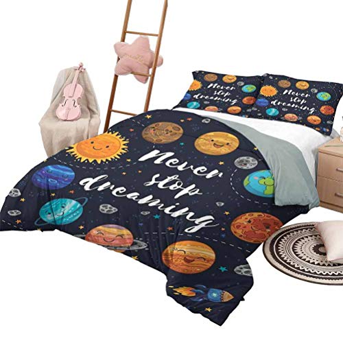 Juego de edredón con sábanas Juego de ropa de cama para niños Cotización Planetas del espacio exterior gemelos y cúmulo de estrellas Sistema solar Luna y cometas Sol Cosmos Ilustración Tamaño Queen Mu