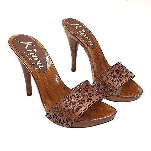 Women's Shoes with Laser-Cut Leather Upper & high Heel - KM71401 Cuoio2
