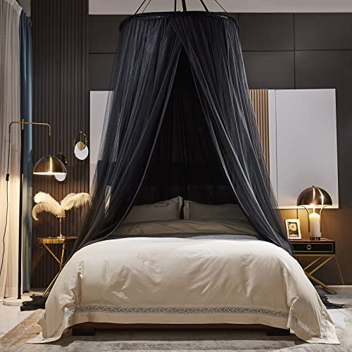 Kertnic Luxurious Bed Canopy For Girls & Adults, Large Elegant Double Layer Bed Curtain Canopy Drapes, Round Dome Lace Princess Canopies Netting (Black) #TOP1