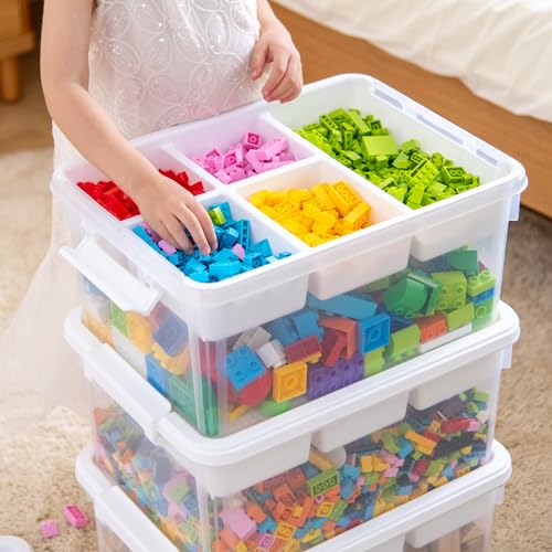 Image of Citylife 17 QT Plastic Storage Box with Building Baseplate Lid and Removable Tray Craft Organizers and Storage Clear Storage Container for Organizing Bead, Tool, Sewing