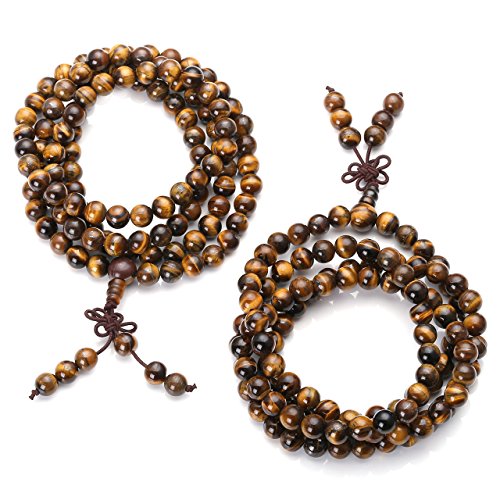 JOVIVI Tibetan 8mm 108 Natural Tiger Eye Gemstone Beads Prayer Mala Bracelet Necklace