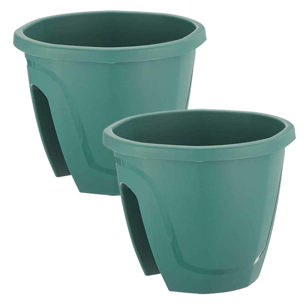 Serinova Jardinera Barandilla Balcón, Set 2 Unidades, 29 cm, 7,5 litros, Maceta Colgar (Verde)
