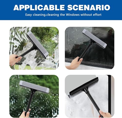 Image of 15.9 inch Plastic Handle Window Squeegee for Home, 2-in-1 Auto Window Cleaner with Sponge Car Windshield Squeegee for Gas Station, Shower, Glass & Outdoor