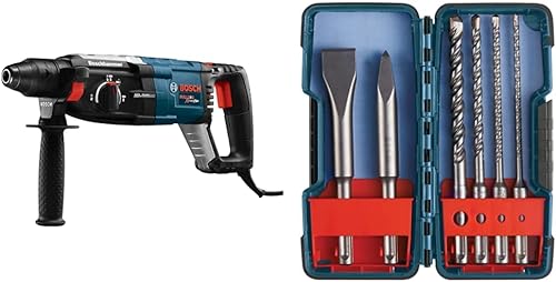 BOSCH GBH2-28L 1-18" SDS-plus Bulldog Xtreme Max Martillo giratorio y 6 piezas SDS-plus Juego de brocas comerciales de mampostería SDS-plus,