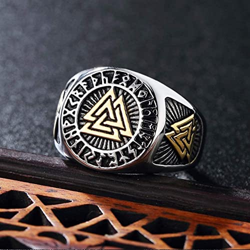 LIANXIAOXAO - Nhlzj Homens Triple Valknut Ring com 24 Rune Circle Symbol 316L Aço Inoxidável Norse S
