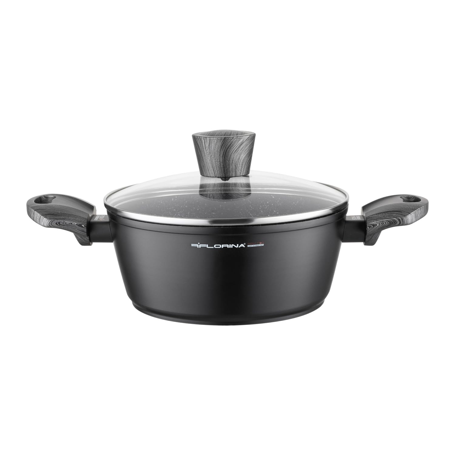FLORINA Topf aus Aluminium (2,5 l) | 20 cm Durchmesser | Kochtopf mit Glasdeckel - Antihaftbeschichtet | Topf Induktion - Oval | Ideal für Induktionsherd, Gasherd und Elektroherd (Schwarz)