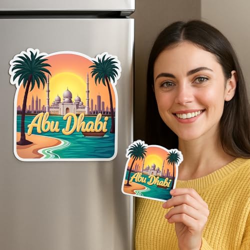 Image of Naxon Abu Dhabi Souvenir Wooden Fridge Magnet for Refrigerator | Travel Keepsake, Refrigerator & Kitchen Decor | Abu Dabhi Printed Stylish Magnet for Fridge Decoration | 3x3 Inch, Pack of 1