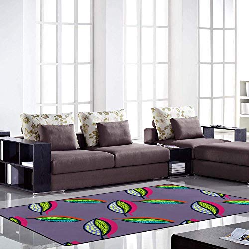 Grand tapis de sol 160x121 velours vert corail feuilles d'automne