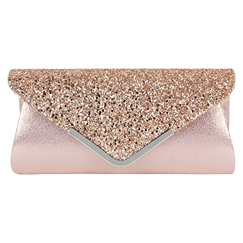 Image of Queena Womens Shiny Glitter Evening Clutch Envelope Handbag Chain Purse for Wedding Party Prom Gift for Mom Wife Girlfriend